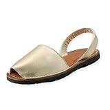 The Spanish Sandal co Classic Flat Sandals for Women – Dressy Soft Leather Peep Toe Women’s Flat Sandals, Casual Slip on Flats - Metallic Gold