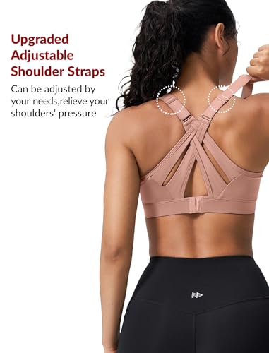 Image of Yvette Criss Cross Adjustable High Impact Running Bra | Pickleball Tennis, Big Bust Plus Size, Adjustable Strap, Wireless Sewn in Pads, No Bounce, Full Coverage, Moisture-Wicking