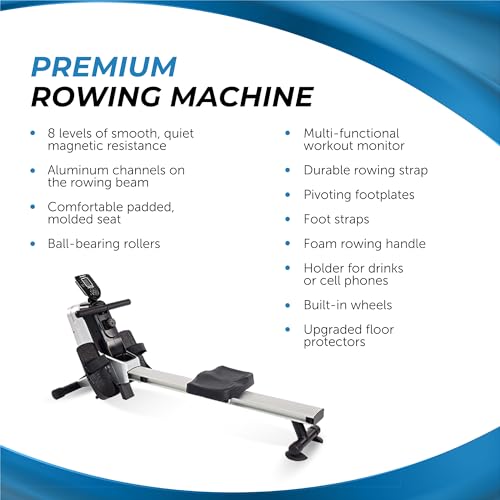 Image of Stamina Magnetic Rower - Rower Machine with Smart Workout App - Rowing Machine with Magnetic Resistance for Home Gym Fitness - Up to 250 lbs Weight Capacity