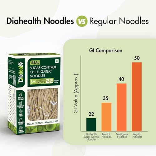 Image of Diahealth Diabetic Care Chilli-Garlic Noodles, 200 Gms, 1 Pack, Low Glycemix Index (22) & High Protein /Serv, Taste Just Like Regular Noodles, Low Carb, Pre-Biotic High Fibre, For Diabetics And Diet