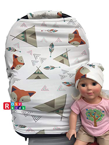 Image of Rosy Kids Stretchy Infant Car Seat Canopy Cover, Jersey Car Seat Cover Elastic Nursing Scarf Privacy Cover with Matching Car Seat Handle Cover and Baby Hat, Color31JY14