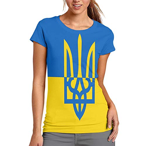Women Ukrainian Flag Novelty 3D Creative Print T-Shirt Short Sleeve Tees White Women Ukrainian Flag Novelty 3D Creative Print T-Shirt Short Sleeve Tees White