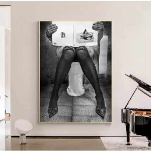 Toile poster noir et blanc femme sexy lisant journal décoration murale salon chambre 40x60