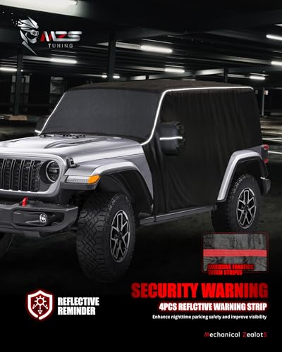 Image of MZS Cab Cover Compatible with Wrangler JK JL 2 Door 2007-2026, 600D Waterproof Wrangler Cover with Mirror Pocket 6 Gust Hook Car Half Cover Windproof Sun Snow Rain Scratch Protection