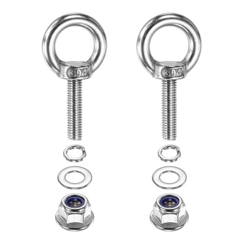 Image of PATIKIL M8 x 30mm Shoulder Eye Bolt, 2 Pcs 304 Stainless Steel Lifting Ring Threaded Eye Bolt with Flange Lock Nuts Spring and Flat Washers for Hanging Tie Down Straps Outdoor Indoor