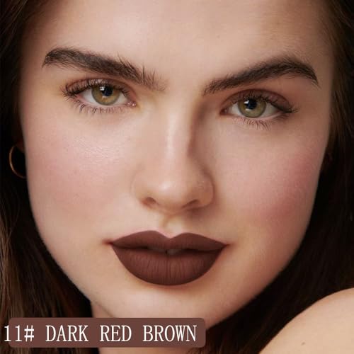 Image of Longwear Liquid Lip Liner Stain Marker Pen Long Lasting Waterproof, Dark Red Brown Lips Marker Stain Matte Semi Permanent 24 Hour Lip Liner and Lipstick Combo, Color Stay Lipliner Stains peel off 11