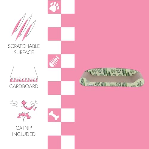 Image of CSR1004B Montego 27.5 inch Coastal Patterned Cardboard Lounge Bed Cat Scratcher with Catnip, Mint /Green