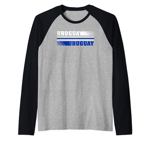 Uruguay Double Text Blue White Raglan Baseball Tee, Black