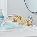 Senlesen Widespread LED Light Waterfall Bathroom Basin Faucet 2 Crystal Knobs Sink Mixer Tap Gold Polished
