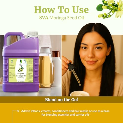 Image of SVA Organic Moringa Seed Carrier Oil, Large Size, 32 Fl Oz (946 ml) | Moringa Seed Oil for Face Care, Skin Care, Facial Oil, Hair Care, Scalp Massage, Body Massage, Dilution & DIY Beauty Blends