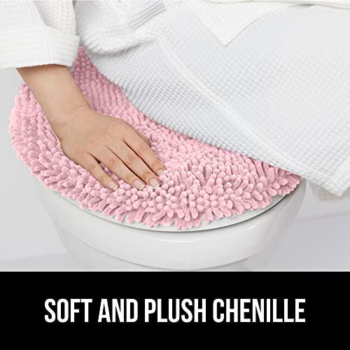 Image of Gorilla Grip Shag Chenille Bathroom Toilet Lid Cover, 19.5 x 18.5 Inches Large Size, Machine Washable, Ultra Soft Plush Fabric Covers, Fits Most Size Toilet Lids for Bathroom, Light Pink