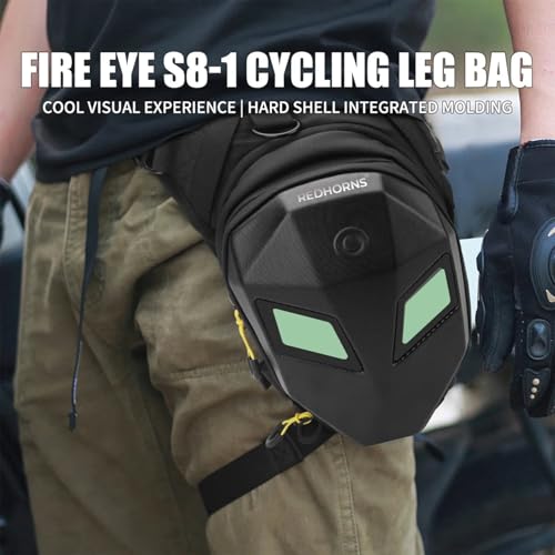 Image of REDHORNS Mini Motorbike Thigh Bag with LED Eyes, Waterproof Unisex Leg Drop Bag, Motorcycle Riding Waist Pack, Multifunctional Design, Travelling Camping Cycling Waist Pouch - Black