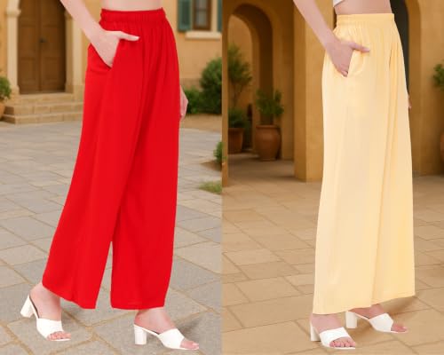 Image of Buy That Trendz Palazzo Pants for Women Rayon Elasticated Regular Fit Flared Wide Leg M to 6XL Pack of 2