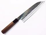 "KIYOKANE" Santoku Kitchen Knife 180mm, Aogami Super Steel, Kurouchi Double Bevel Japan