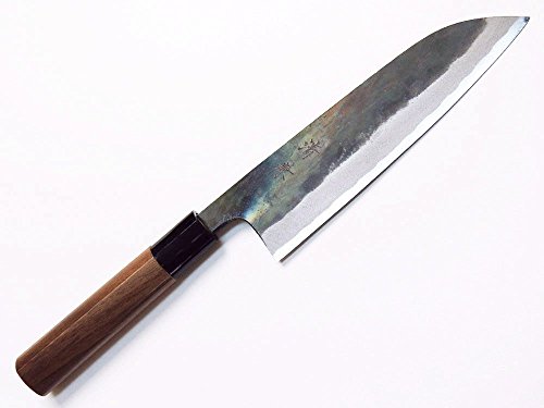 "Kiyokane" Santoku Kitchen Knife 180Mm, Aogami Super Steel, Kurouchi Double Bevel Japan #TOP9