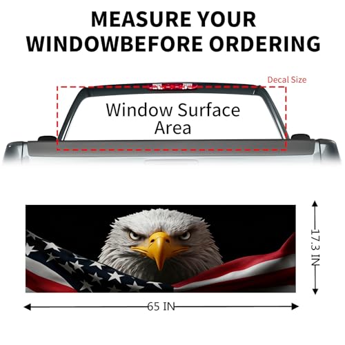 Image of Back Window Decals for Trucks - 65x17.3 in Eagle Flag Window Decal Rear Window Decals for Truck Decor, Creative Truck Rear Window Decal for Personalized Decoration - Eagle-32-S