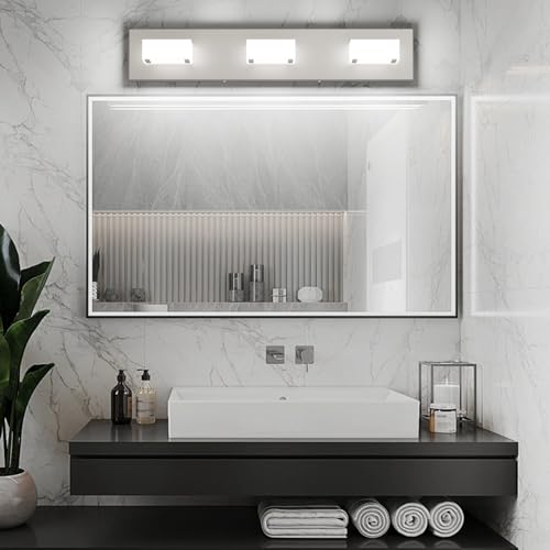 Image of Ralbay Brushed Nickel Bathroom Vanity Lights 24inch Metal Acrylic LED Modern Bathroom Wall Lighting Fixtures Brushed Nickel (White Light 6000K, Non-dimmable)