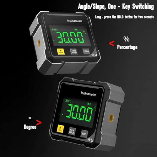 4-Seitiger Magnetischer Digitaler Winkelmesser mit Laser, Digitale Wasserwaage, Winkelmesser Digital Digital Protractor with Magnetic Base für Holzbearbeitung, Bau, Dekoration und DIY (A) (A)