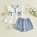 Amnnchya Toddler Girl Clothes Baby Summer Spring Outfits Cute Bow Button Smocked Ruffle Sleeve Tops ＋ Girls Shorts Set (Navy Blue, 2-3T)