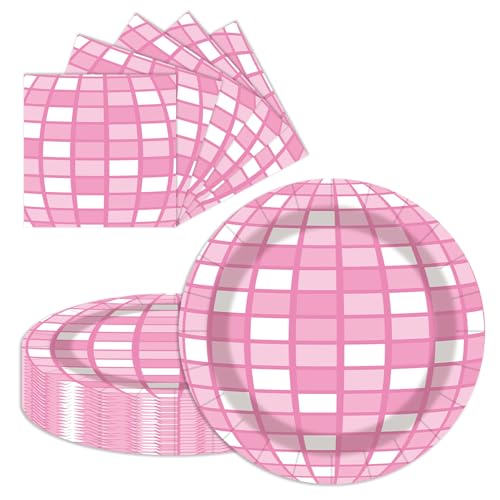 Pink Disco Ball Party Paper Plates and Napkins Disposable 9 inch ...