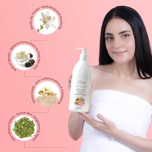 Image of La Pink Ideal Bright Body Lotion for Dry Skin | Enriched with Kokum Butter & Lily Flower Extract for Deep Moisture, Smooth & Radiant Skin Suitable for All Skin Types | 100% Microplastic Free Formula | 450ml