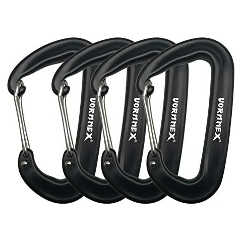 12KN Aluminum Carabiner Clip 4 Pack for Hammocks, 2700lbs Heavy Duty Large Clipping On Camping Accessories, Climbing,Water Bottle,Backpacking and More - Black Cover