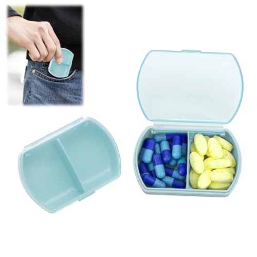 HENGBIRD Set de 2 Pastilleros con 2 Compartimentos, Mini Caja Pastillas Portátil Sin BPA y Fácil de Abrir, Pastillero Diario Compacto para Viaje, Mayores, Bolso o Bolsillo