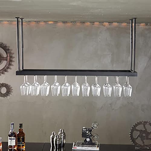 Vinställ Industriell Metall Vinflaskställ - Thängande Vinställ Från Tak, Rustik Vintage Justerbar Höjd, Hög Vinglashängare, Starkt Lastbärande Förvaringsställ För Barer/restauranger