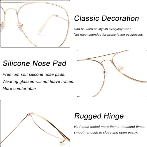 Image of Dollger Aviator Clear Lens Glasses Non-prescription Eyeglasses Metal Frame for Women Men (3025 gold)