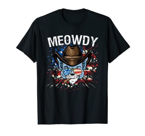 Meowdy Texas Cat Meme amerikanische Flagge Cowboykatze T-Shirt
