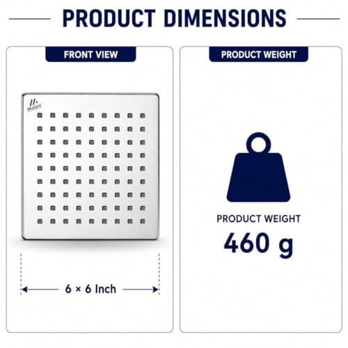 Image of Maipo Elegant 6 Inch Square Stainless Steel Rain Shower Head|Overhead Shower|Universal Bathroom Shower Head|Chrome Finish, Anti-Clog Silicone Nozzles