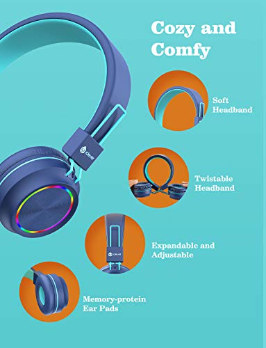 Iclever BTH03 Kids Bluetooth Headphones, Colorful Led Lights, 100H Playtime, Bluetooth 5.4, Type C Fast Charging, Safe Volume, Stereo Sound Mic, On Ear Kids Wireless Headphones thumb #5