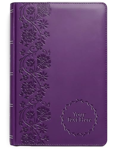 Personalized NKJV Reference Bible Custom Name Text & Design New King James Version Large Print Red Letter Cross References Faux Leather Purple Baptism Confirmation Gift