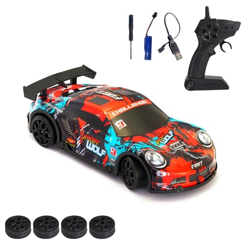 Image of L.O.T TOYS Night Wolf Remote Control Car | 20Kmph, 2.4Ghz | Rc Drift Car, Rc Car, Drift Car Remote Control, Flexible PVC Shell, Long Range Remote with Multi LED Lights (Fire)