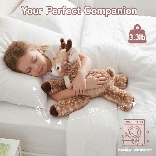 Image of Niuniu Daddy Weighted Stuffed Animals, 20 in 3.3 lbs, Fawn Plush for Kids | Heavy sensory lap pad, lying body pillow for sleeping, machine wash, huggable plushies, soothing gift for kids and adults