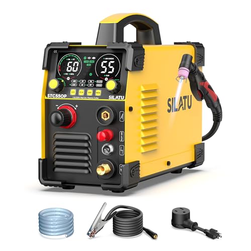 SILATU 55Amps Plasma Cutter, STC550P HF Non-Touch Pilot Arc Plasma Cutter Machine, 110/220V Dual Voltage LED Display Air Sensor Technology, 1/2'' Clean Cut 3/5'' Max Cut, PT/2T/4T for Beginners DIY