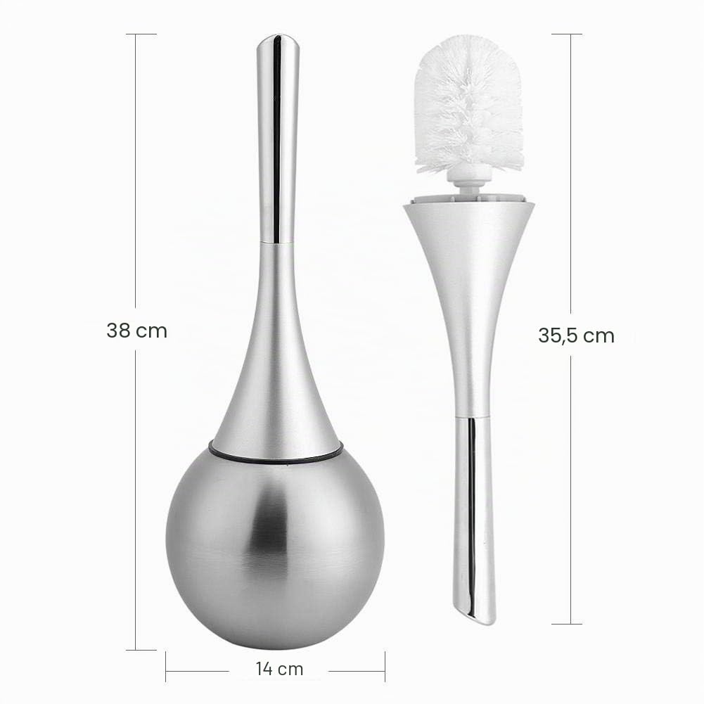 Estink Spazzola WC Bagno con Porta Scopino, Base in Acciaio Inossidabile e Manico in Plastica ABS, Colore Argento