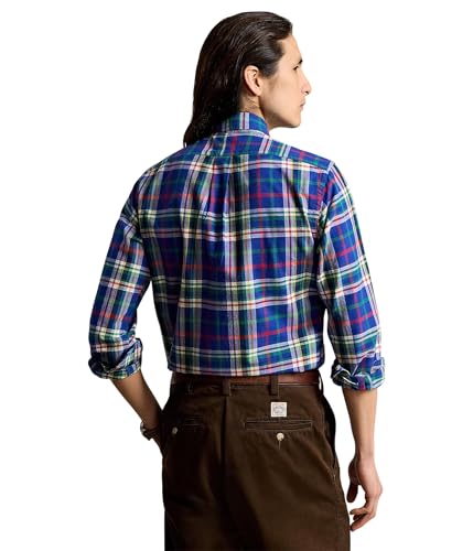 Image of POLO RALPH LAUREN Mens Classic Fit Plaid Oxford Shirt Royal & White Multi X-Large
