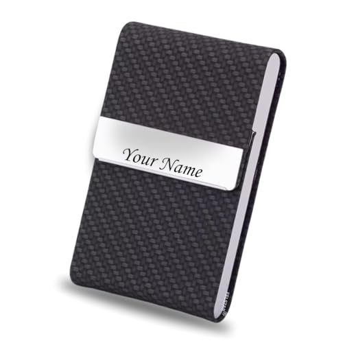 Image of Felstar Customised /Personlised Name Engraved Pu Leather & Metal Unisex RFID Blocking Business Visiting Wallet Card Holder for Men & Women /Gift Your Loved Once on Any Occasion (S Black)