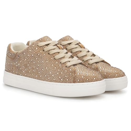Image of PARTY Women's Rhinestone Platform Lace Up Low Top Glitter Sneakers | Sparkle Casual Shoes for Wedding, Bridal, Party and Special Occasions