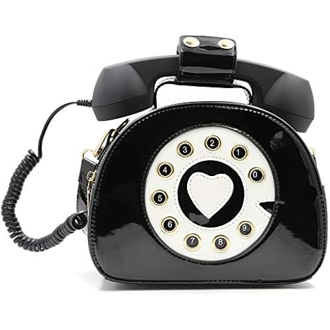 QiMing Retro dial telephone Crossbody Shoulder Bag,Pu Movable microphone Purse for Women(Black) Cover