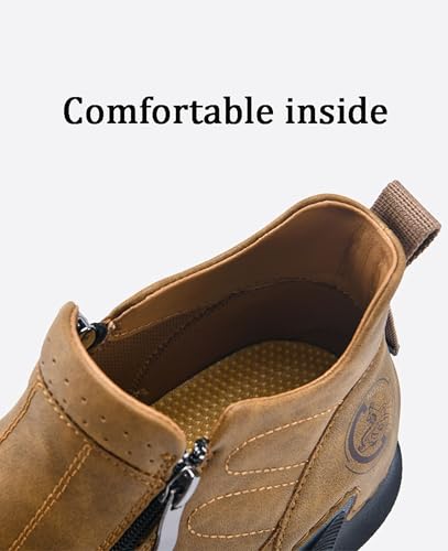 Men's Leather Slip-On Walking Ankle Boots Outdoor Non Slip Double Zipper High Top Driving Work Boots4