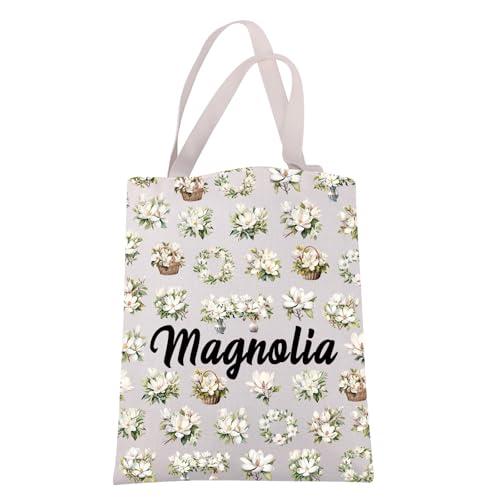 Sac fourre-tout en toile de coton blanc avec finitions haut de gamme fleurs de magnolia