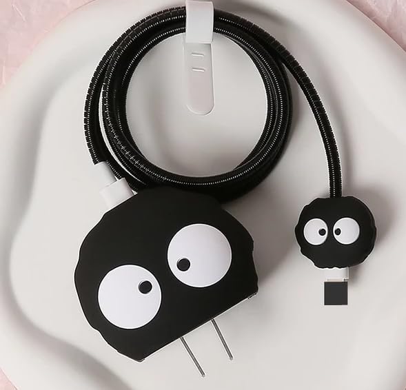 Image of Meyaar Silicone Protective Case for Apple 20W & 18W iPhone USB-C Power Adapter Charger and for USB Lightning Cable, 3D Cartoon Case for iPhone Charger 18W /20W Only (Funny Bhoot (Black))