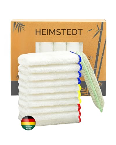 HEIMSTEDT Bambus Tücher Bunt (10er Pack) - nachhaltige Bambus Putztücher für streifenfreie Reinigung auf Allen Oberflächen