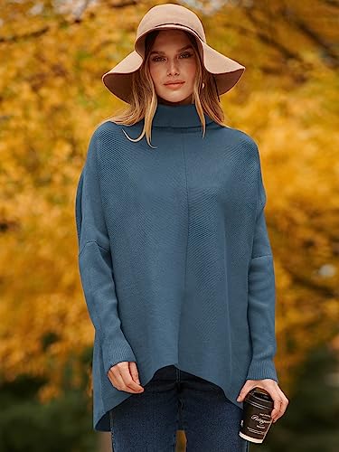 Image of ANRABESS Womens Casual Fall Sweater Turtleneck High Neck Batwing Sleeve Oversized Sweater Dress