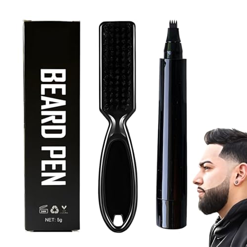 Kit de Bolígrafo de Relleno para Barba, 1 Relleno de Lápiz de Barba para Hombres con Cepillo, Impermeable y Duradero, To Fill, Define & Sharpen Hair, Beard & eyebrow Colour(Negro)
