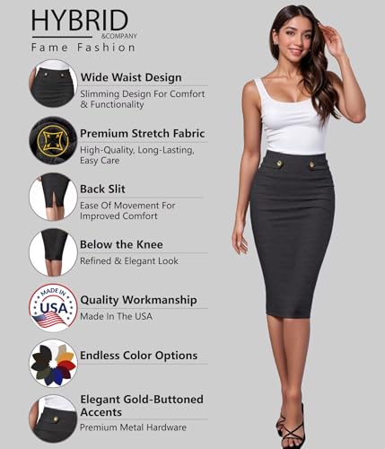 Image of Hybrid & Company Womens Pencil Skirt Premium Nylon Ponte Stretch Office Made in The USA Below Knee