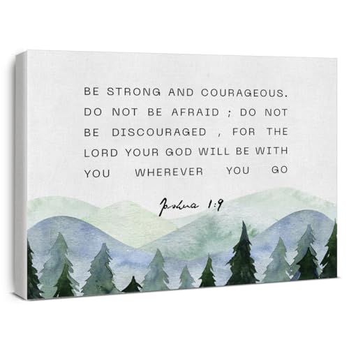 Inspirational Bible Verses Canvas Wall Art be Strong and Courageous Joshua 1:9 Prints Framed Christian Paintings Scripture Artwork Ready to Hang Home Wall Décor