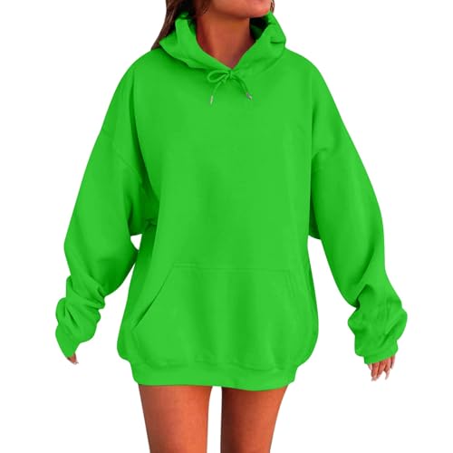 Sudadera con capucha de gran tamaño para mujer, con forro polar, manga larga, hombros caídos, sudadera con capucha para mujer, a la moda, otoño, con bolsillo, 2025, verde, 3XL